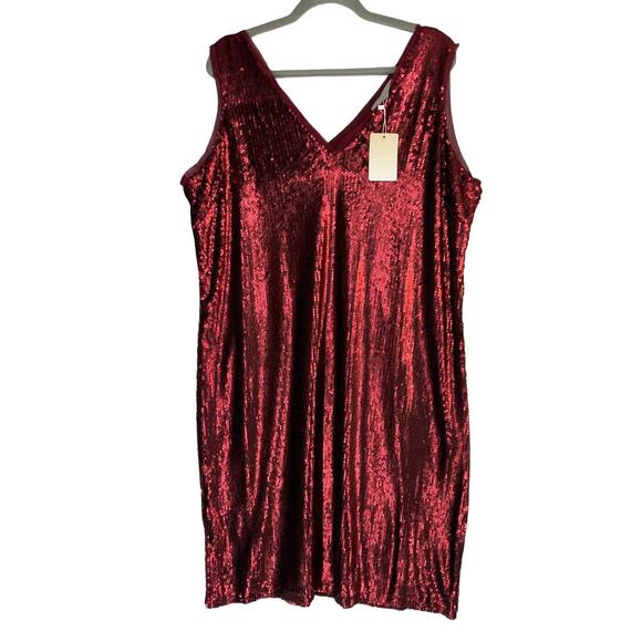 Anthology Dresses & Skirts - Anthology Sequin Dress Plus 18 Red V Neck Sleeveless Party Cocktail Metallic